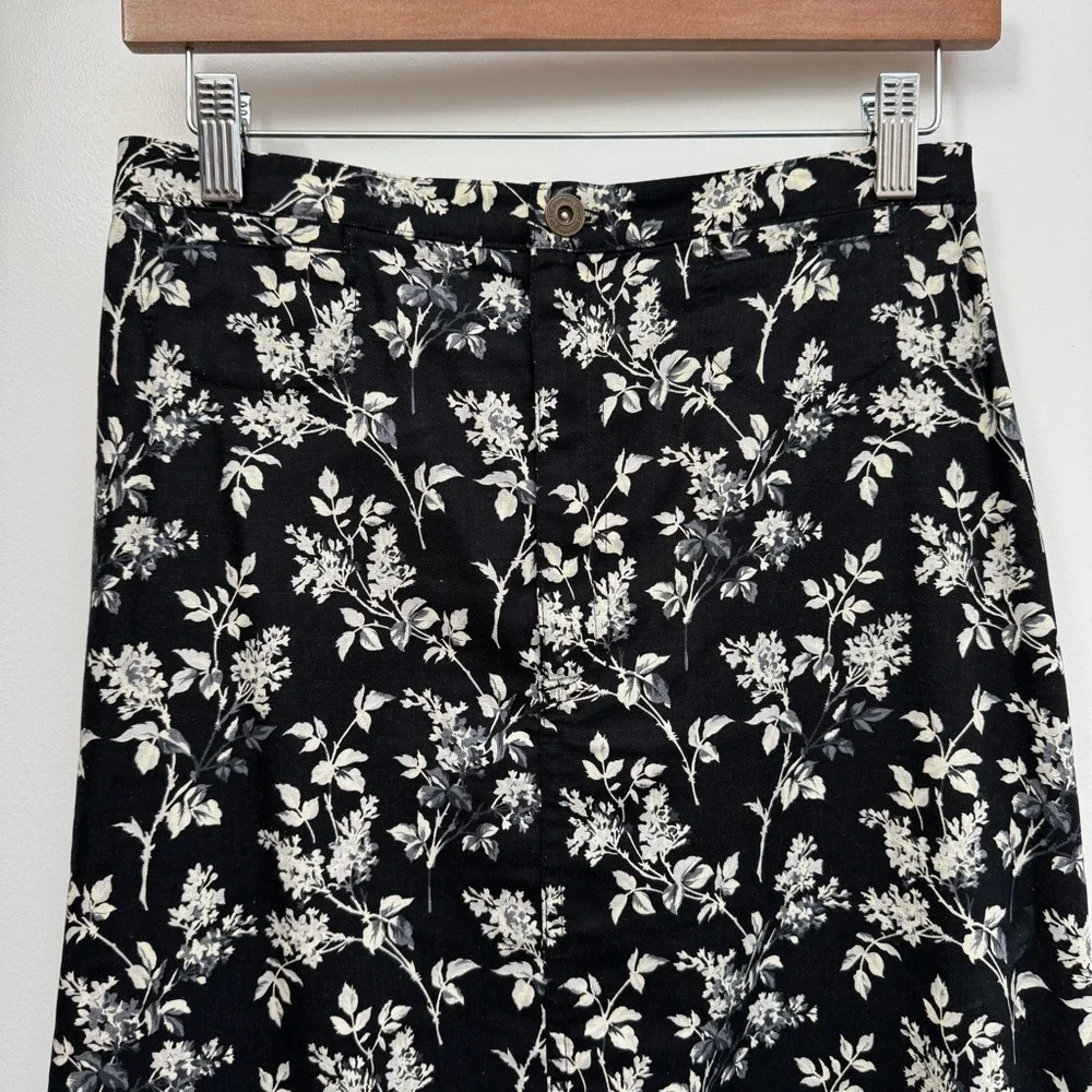 Liz Claiborne Lizwear Floral A-Line Midi‎ Skirt Women Size 8 Linen Blend